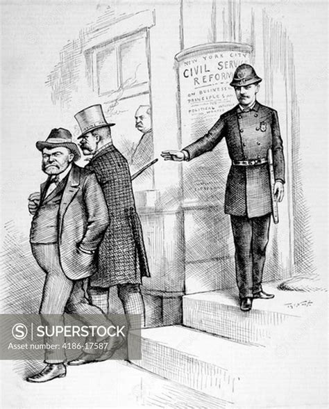 1880S 1884 Thomas Nast Cartoon Teddy Roosevelt As Policeman Ousts