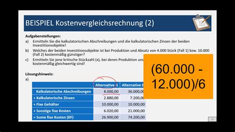 Investitionsrechnung Teil Kostenvergleichsrechnung Beispiel On Vimeo