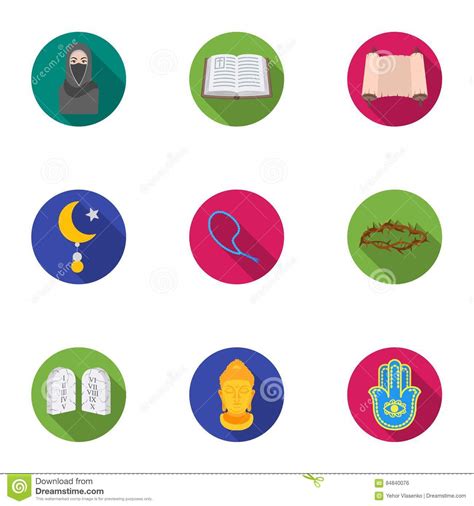 Religion Set Icons In Flat Style Big Collection Of Religion Vector