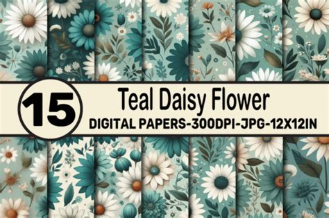 Teal Daisy Flower Digital Papers Graphic By Elksartstudio Creative