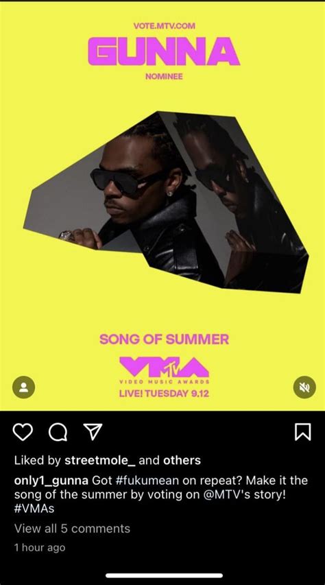 Everybody Go Vote Gunna On Mtv Ig Story So He Can Get Song Of The Year