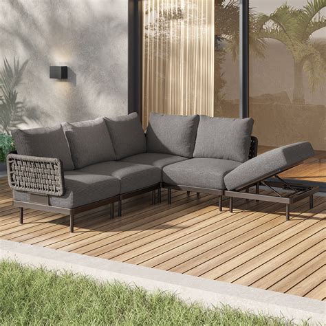 Beachcrest Home™ Theron 85.9 Wide Patio Outdoor Sofa and Adjustable ...