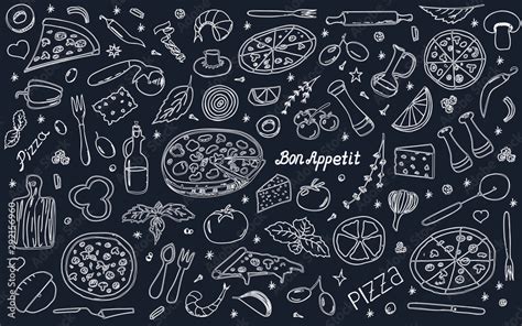 Vector Background With Pizza And Snacks Useful For Packaging Menu