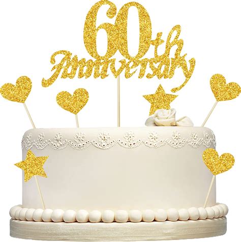 Amazon 7PCS Gold Glitter 60th Anniversary Cake Topper Star Cupcake