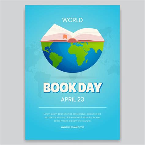 World book day April 23 flyer with opened book and globe illustration ...