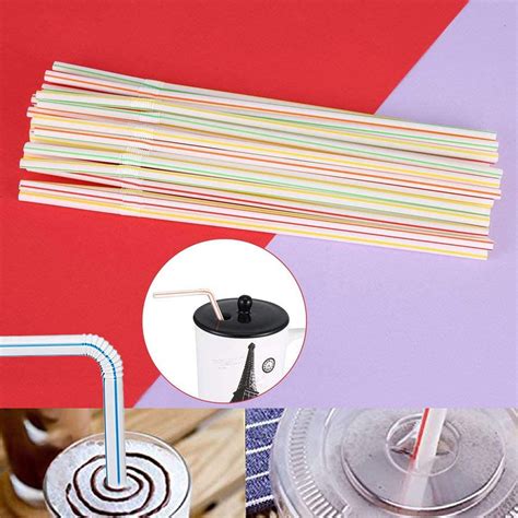 Flexible Plastic Straws Wrapped Pack Striped Multi Colored Bpa