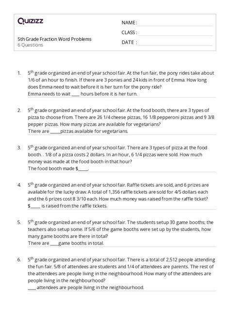 50 Fraction Word Problems Worksheets For 3rd Grade On Quizizz Free And Printable