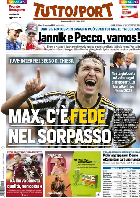 Revue De Presse Italienne Du 25 Novembre 2023 TuttoSport Corriere