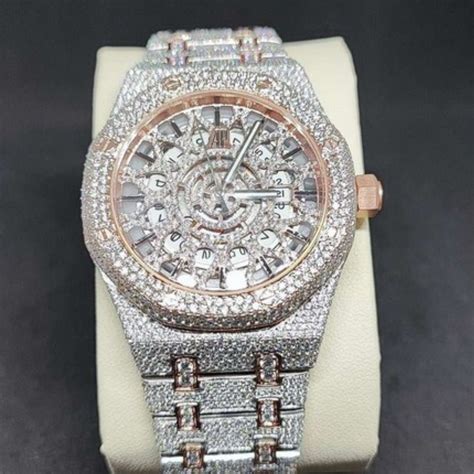 Skeleton Full Iced Out Moissanite Diamond Men Watch Stainless Steel