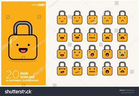 Set Cute Lock Emoji Line Icons Stock Vector (Royalty Free) 1092822029 ...