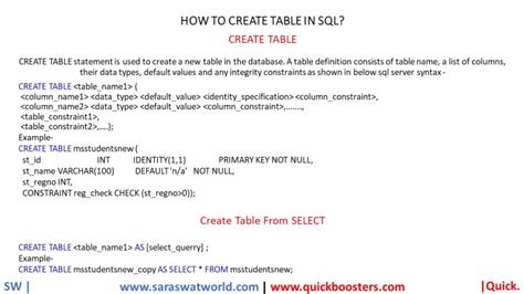 How To Create Table In Sql Quickboosters