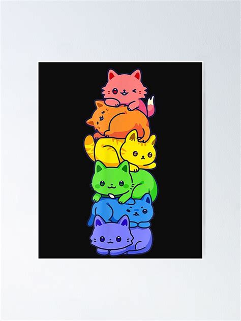 Gay Pride Cat Lgbt Kawaii Cats Pile Cute Anime Rainbow Flag T Shirt Poster For Sale By Hariri