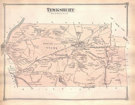 Tewksbury Billerica Middlesex County Massachusetts MA Map 1875