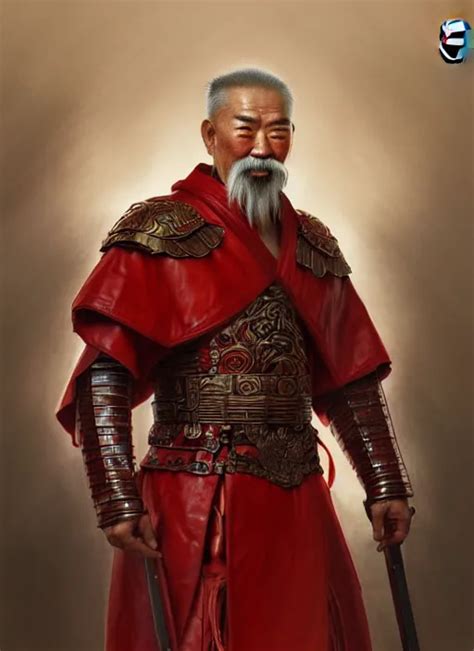 Portrait Of An Old Chinese Warrior Man Muscular Red Stable Diffusion