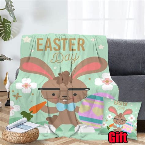 Dicasser Colorful Easter Bunny Flower Throw Blanket With Pillow Cover