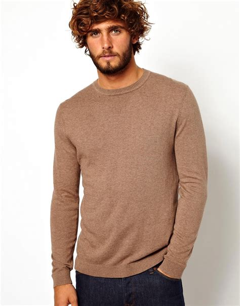 Asos Crew Neck Jumper In Brown For Men Lyst