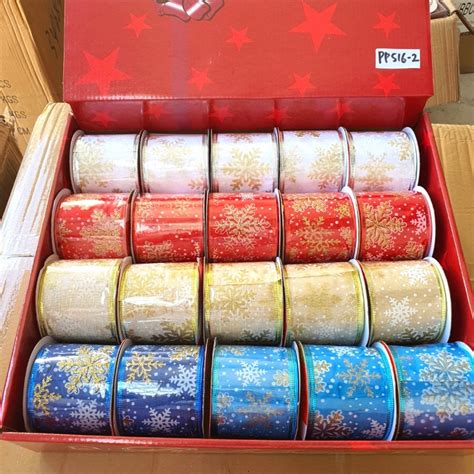 Pita Natal Motif Snowflake Dekorasi Parcel Pita Kawat Emas Merah Gold