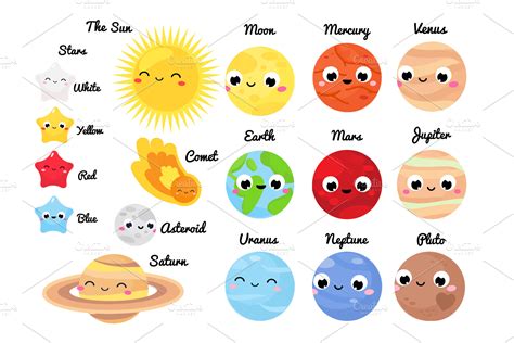 Cute Planets Of Solar System Space Icons ~ Creative Market