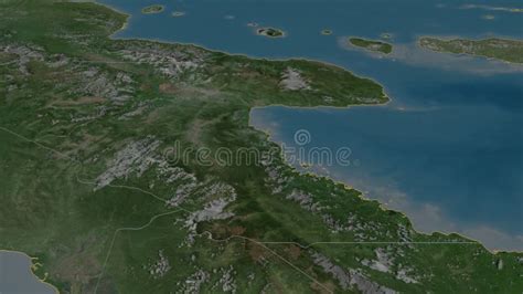 Morobe Extruded Papua New Guinea Stereographic Satellite Map Stock