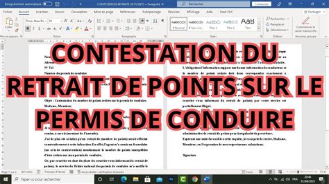 Lettre de Contestation du Nombre de Points Retirés sur le Permis de