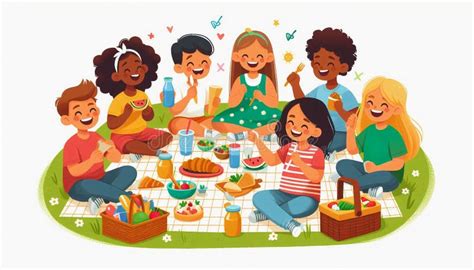 kids sharing food stock illustrations  kids sharing food stock