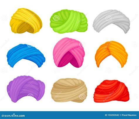 Set Of Muslim Turbans Vector Illustration On White Background Stock