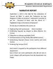 NARRATIVE REPORT For The Buwan Ng Wika Docx NARRATIVE REPORT