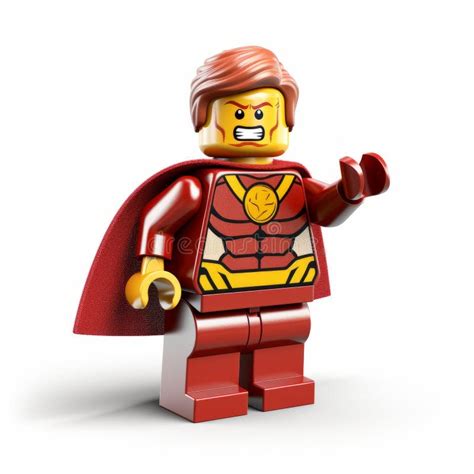 Lego Male Dancing Superhero Figure With Red Top And Yellow Cape Stock