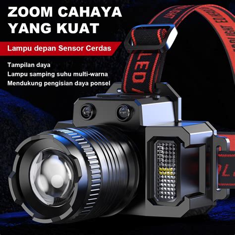 Jual Headlamp Senter Kepala Led Super Terang 5000 Lumen Dengan Sensor Tangan Usb Charging Senter