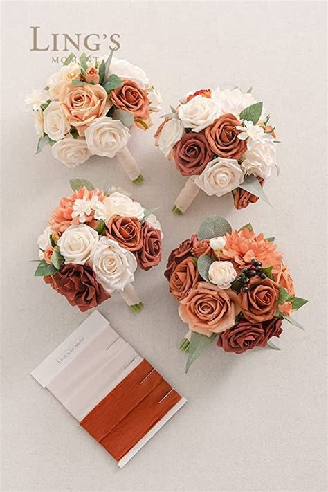 Ling S Moment Set Of 4 Bridesmaid Bouquet Artificial Rose Bouquet 7