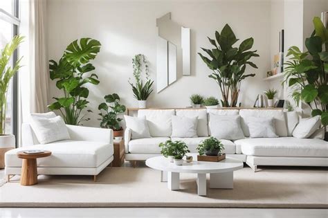 Premium AI Image | Modern living room with white furniture and plants