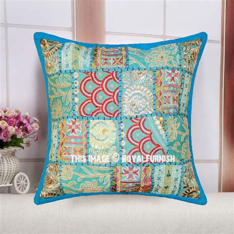 16 Turquoise Multi Patchwork Decorative Square Throw Pillow Cover