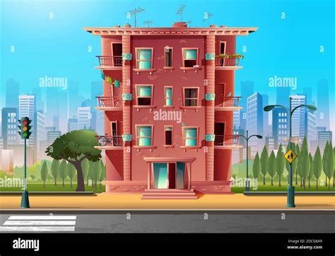 Vector Cartoon Style Modern Multi Storey Building Architecture In