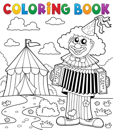 Payaso Del Libro De Colorear Cerca Del Tema 1 Del Circo Ilustración Del