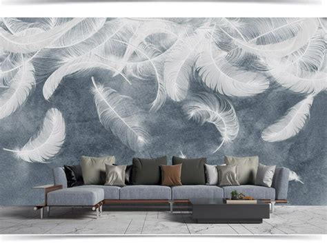 Blue Peacock Feather Wallpaper Wall Mural Home Decor Pastoral Living ...