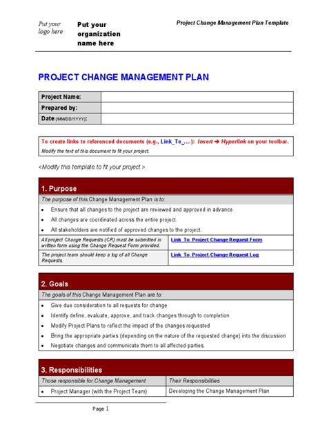 Change Management Plan Template | PDF