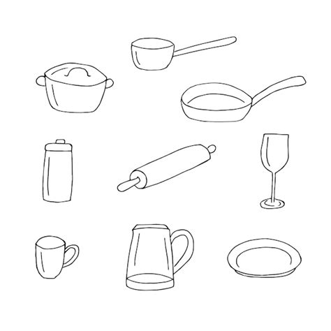 Utensilios De Cocina Conjuntos De Ilustraciones Vectoriales Dibujados A