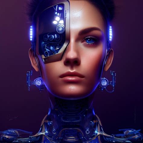 Premium Photo Futuristic Woman Robot Cyborg Portrait Cyberpunk 3d