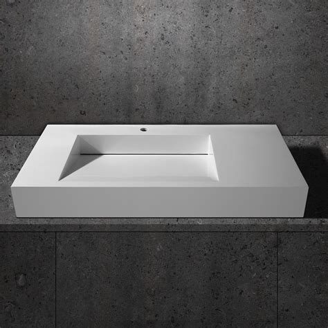 Luxury Wall Hung Stone Resin Rectangle Bathroom Ramped Sink In Matte Or