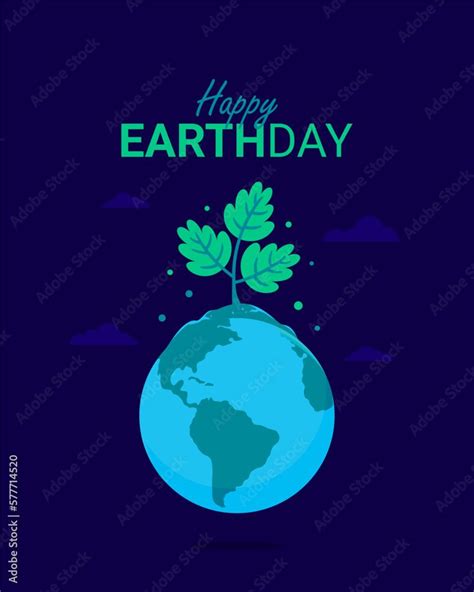 Happy Earth Day Banner Template On Navy Background Stock Vector