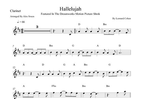 Hallelujah Arr Alex Souza By Andrea Bocelli Sheet Music For Clarinet