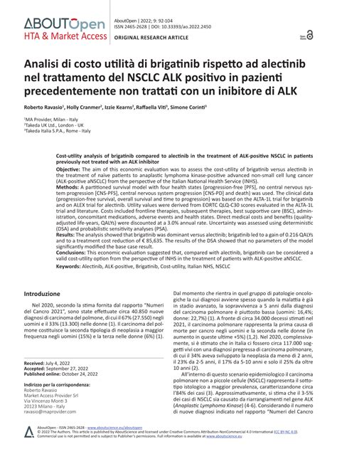 PDF Cost Utility Analysis Of Brigatinib Compared To Alectinib In The