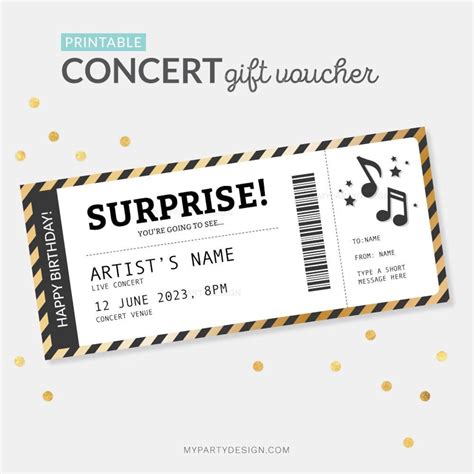 Concert Ticket Template T Voucher Personalized Event Certificate