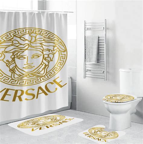 Versace Fancy Big Golden Logo In White Bathroom Accessories Set - REVER LAVIE