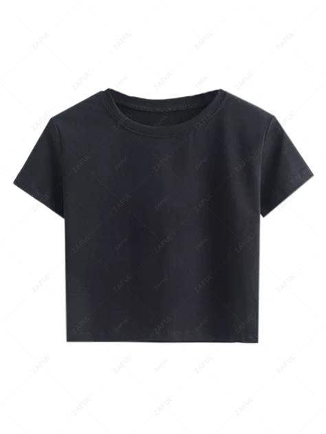 2018 Short Sleeve Mock Neck Cropped Tee In Black M Zaful