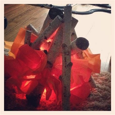 Fake Camp Fire Orange And Red Tissue Paper With Red Rope Lights And Real