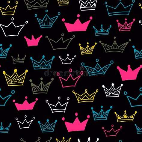 Crown Seamless Pattern On Black Background. Bright Crowns. Vector ...