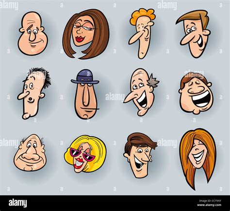 Cartoon Illustration Of Funny People Faces Set Stock Photo Alamy