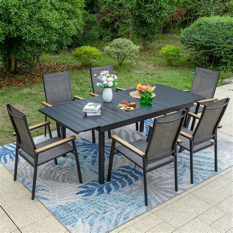 Phi Villa Black Piece Metal Outdoor Patio Dining Set With Extendable