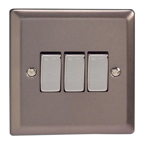 Pewter Classic 3 Gang 10a 1 Or 2 Way Decorative Rocker Switch The Switch Store